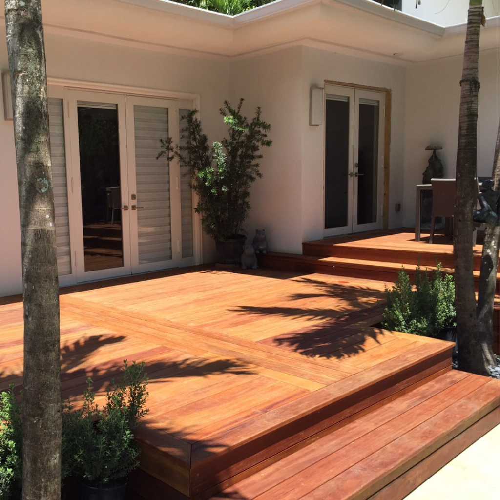 Luxury hardwood deck with tropical Cumaru wood in San Diego backyard